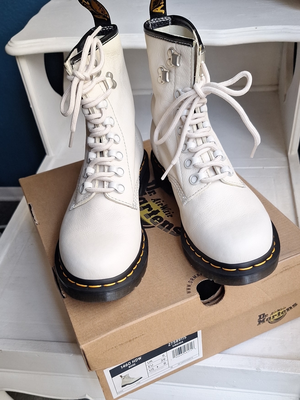 Dr. Martens White Lace-Up Leather Combat Boots